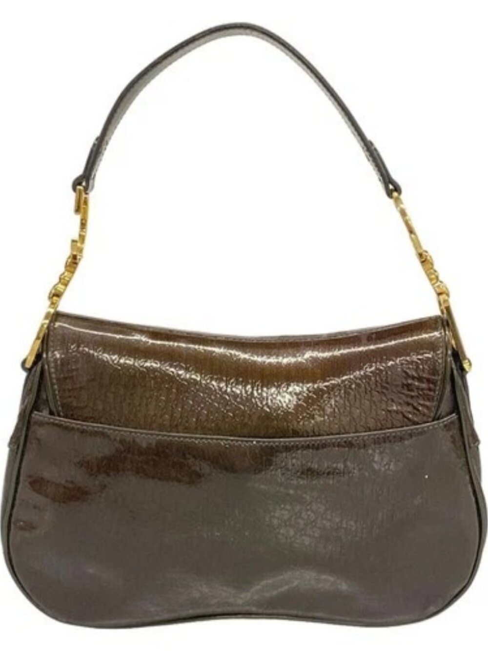 DIOR/ChristianDior Double Saddle Bag Dark Brown Patent Leather Shoulder Bag - Picture 3 of 15